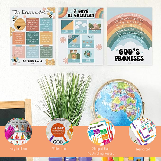 Hadley Designs 9-Pack Christian Posters for Kids (11x14")