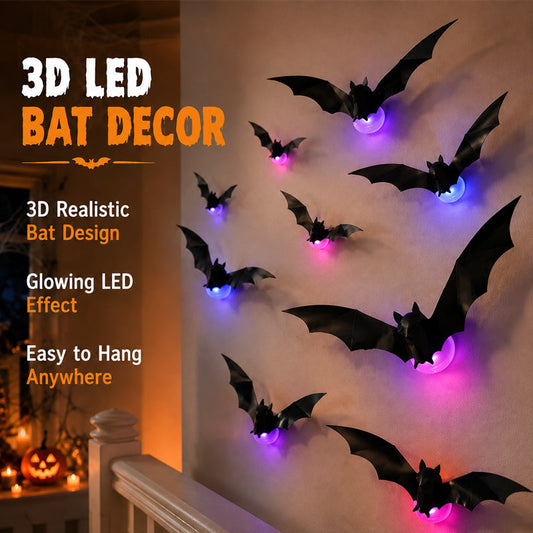 Halloween 3D LED Bat Decor with Purple Glow for Walls & Windows
