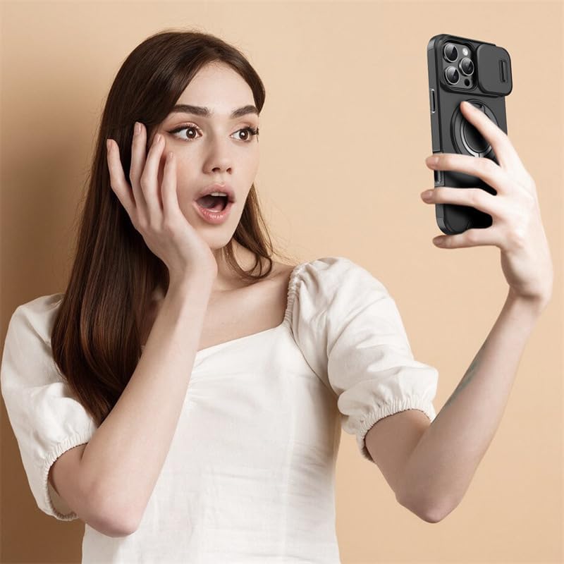 Case with Slide Camera Cover & Rotatable Ring Kickstand, Grade Shockproof Protective Case
