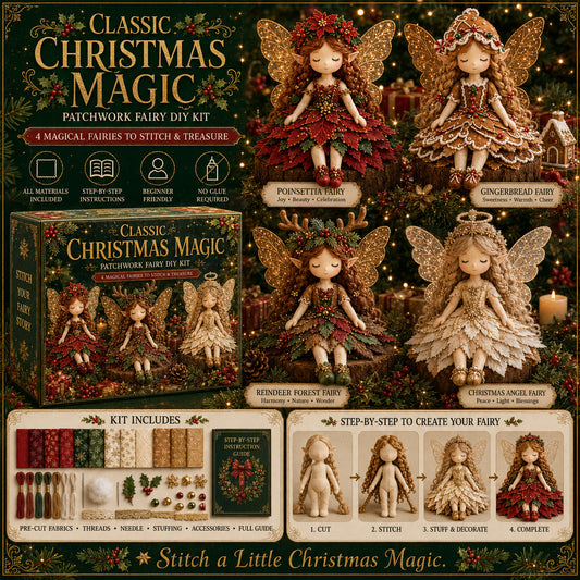 Christmas Magic Patchwork Fairy DIY Kit - Make 4 Fabric Dolls