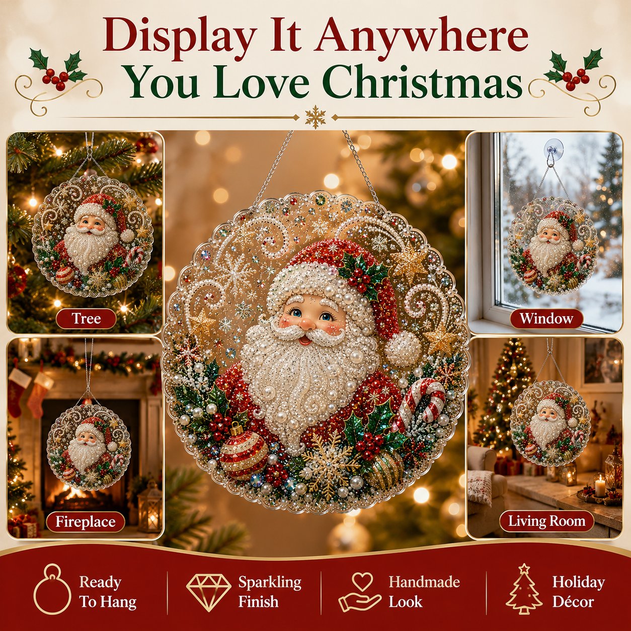 DIY Christmas Pearl Diamond Art Ornament Kit for Holiday Decor