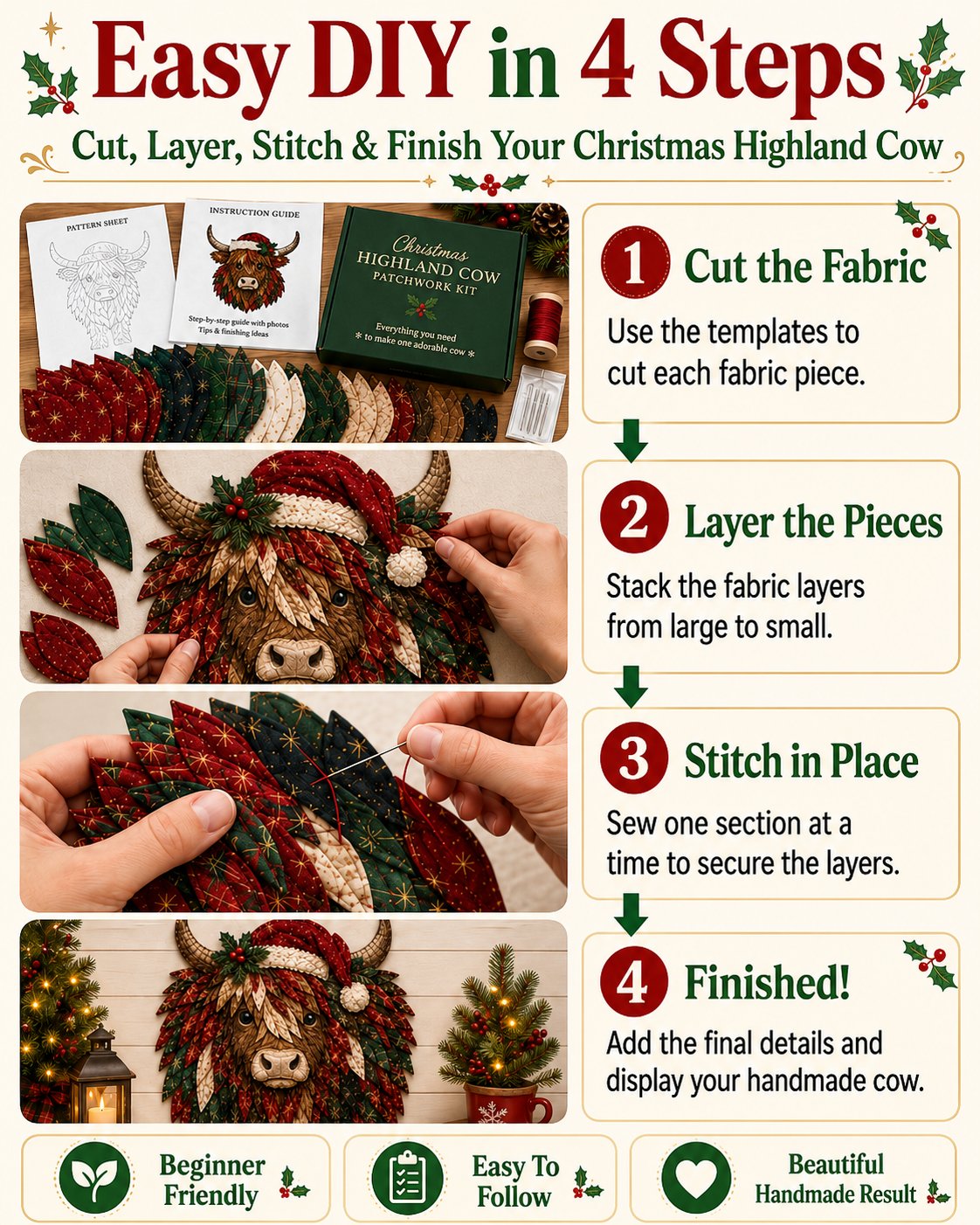 Christmas Woodland Wildlife DIY Layered Fabric Patchwork Kit