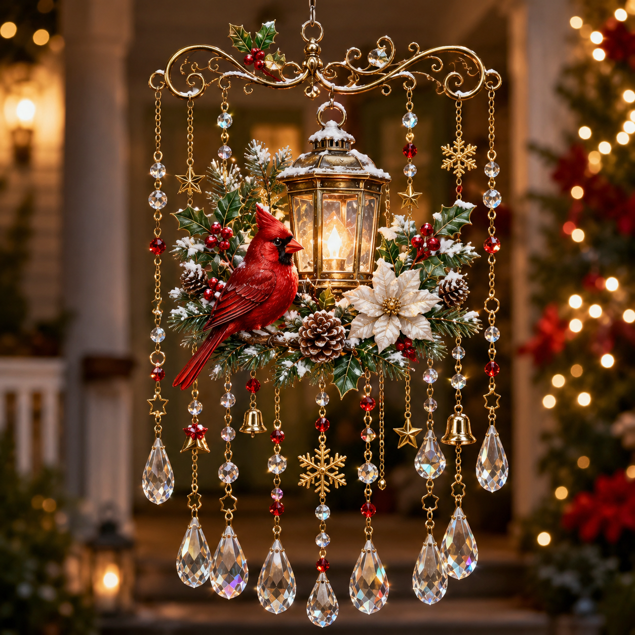 Christmas Crystal Wind Chime with Festive Charms, Gift Decor