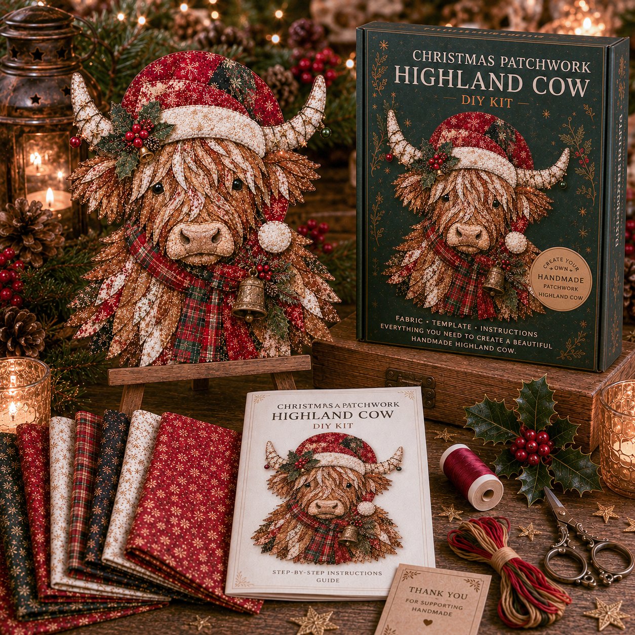 Christmas Patchwork Fabric DIY Decor Kit – 10 Festive Designs