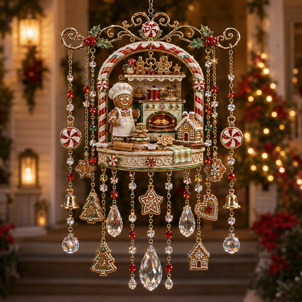 Christmas Crystal Wind Chime with Festive Charms, Gift Decor
