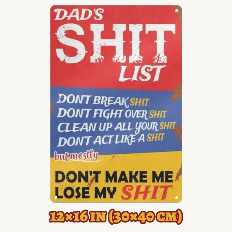 Dad's List of Rules Iron Sign - Funny Home Wall Decor