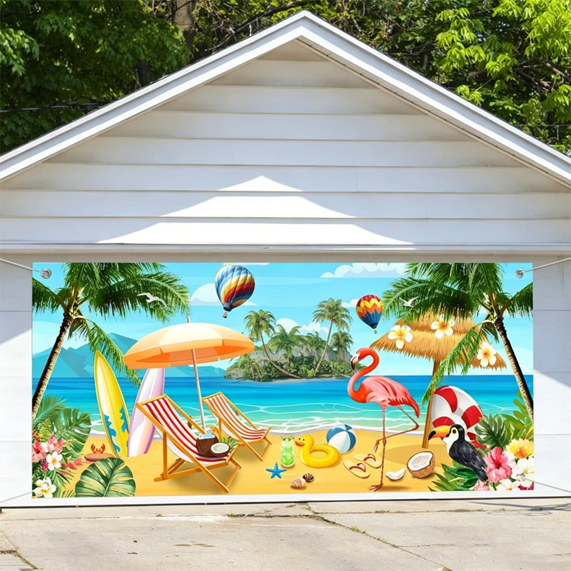 Hawaiian Beach Garage Door Birthday Party Backdrop