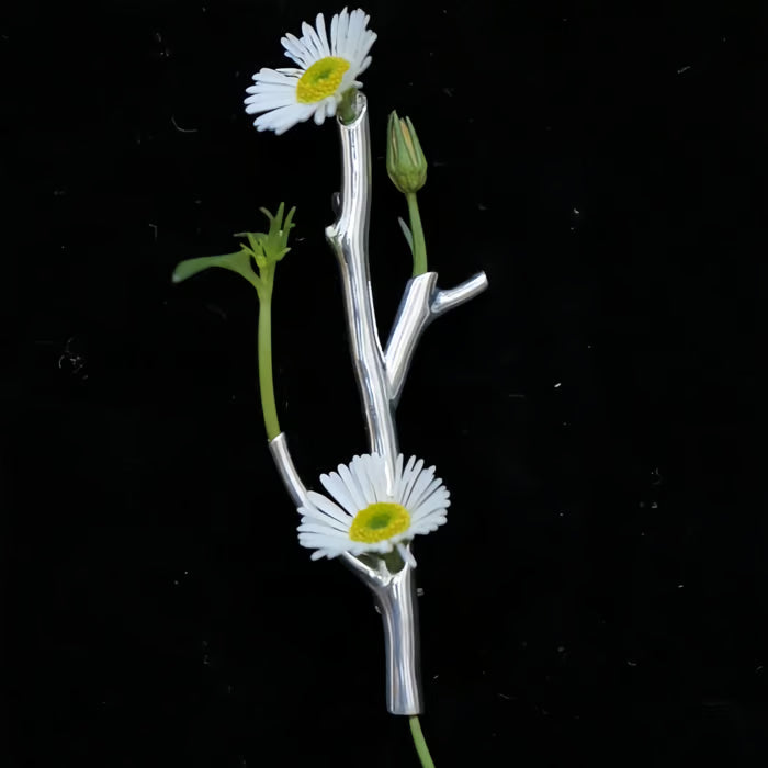 Silver Wearable Branch Flower Vase Brooch