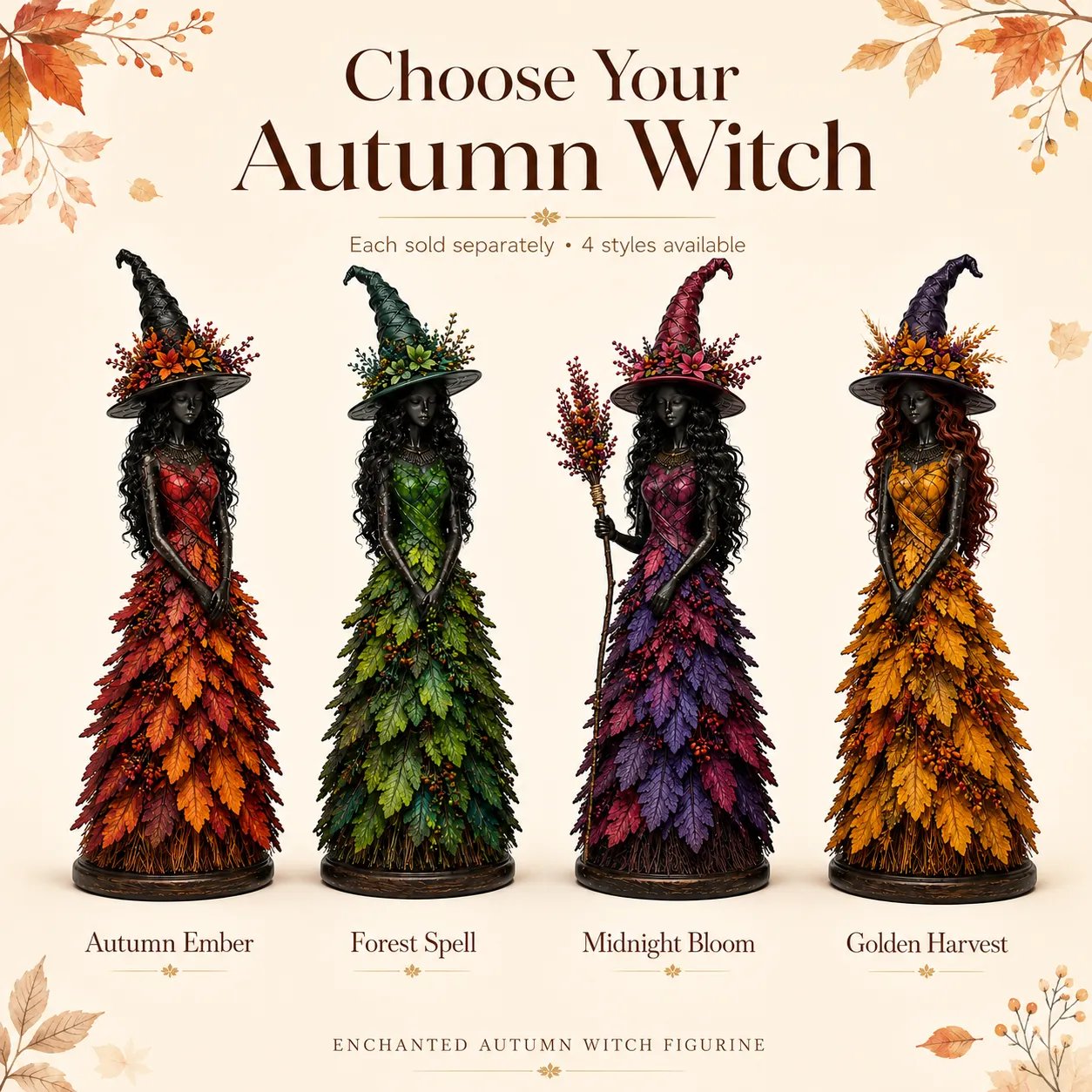 Enchanted Autumn Witch Figurine | Handmade Seasonal Fall Decor