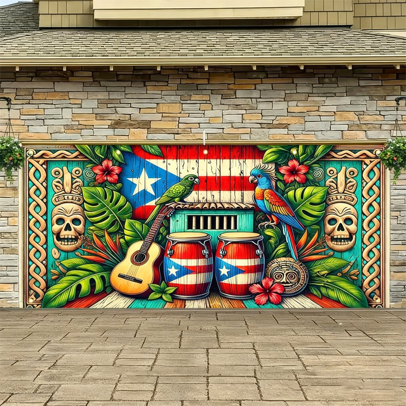 Hawaiian Beach Garage Door Birthday Party Backdrop