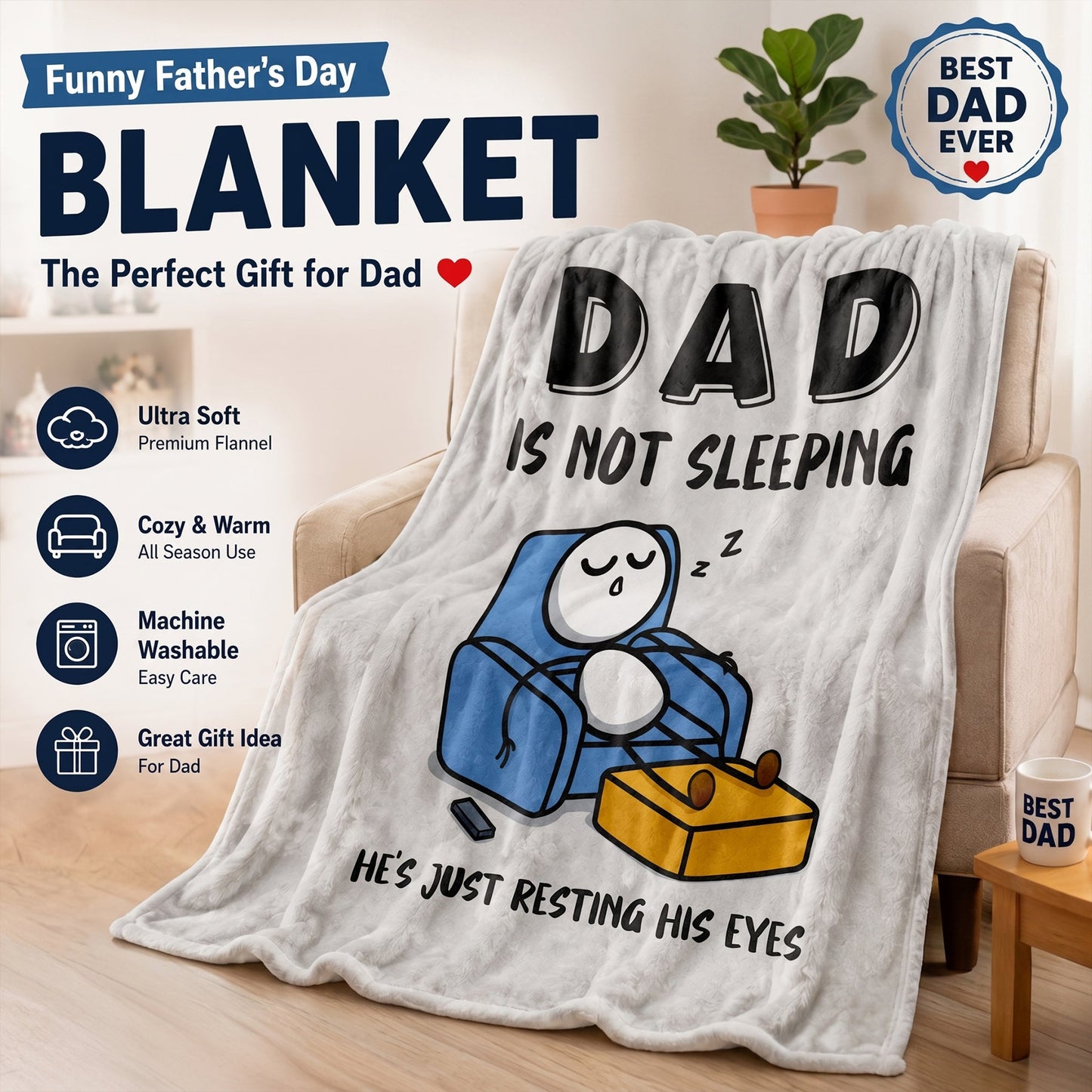 "Dad Is Not Sleeping" Funny Flannel Fleece Throw Blanket