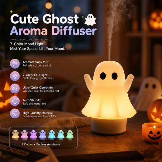 Cute Ghost Essential Oil Diffuser with 7-Color Night Light