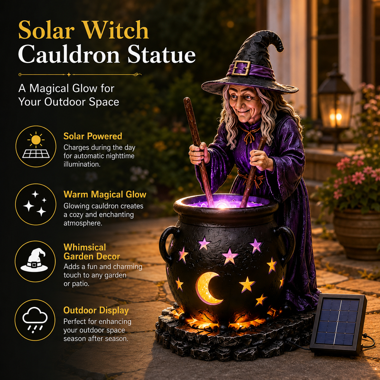Halloween Witch Glowing Cauldron Solar Garden Light