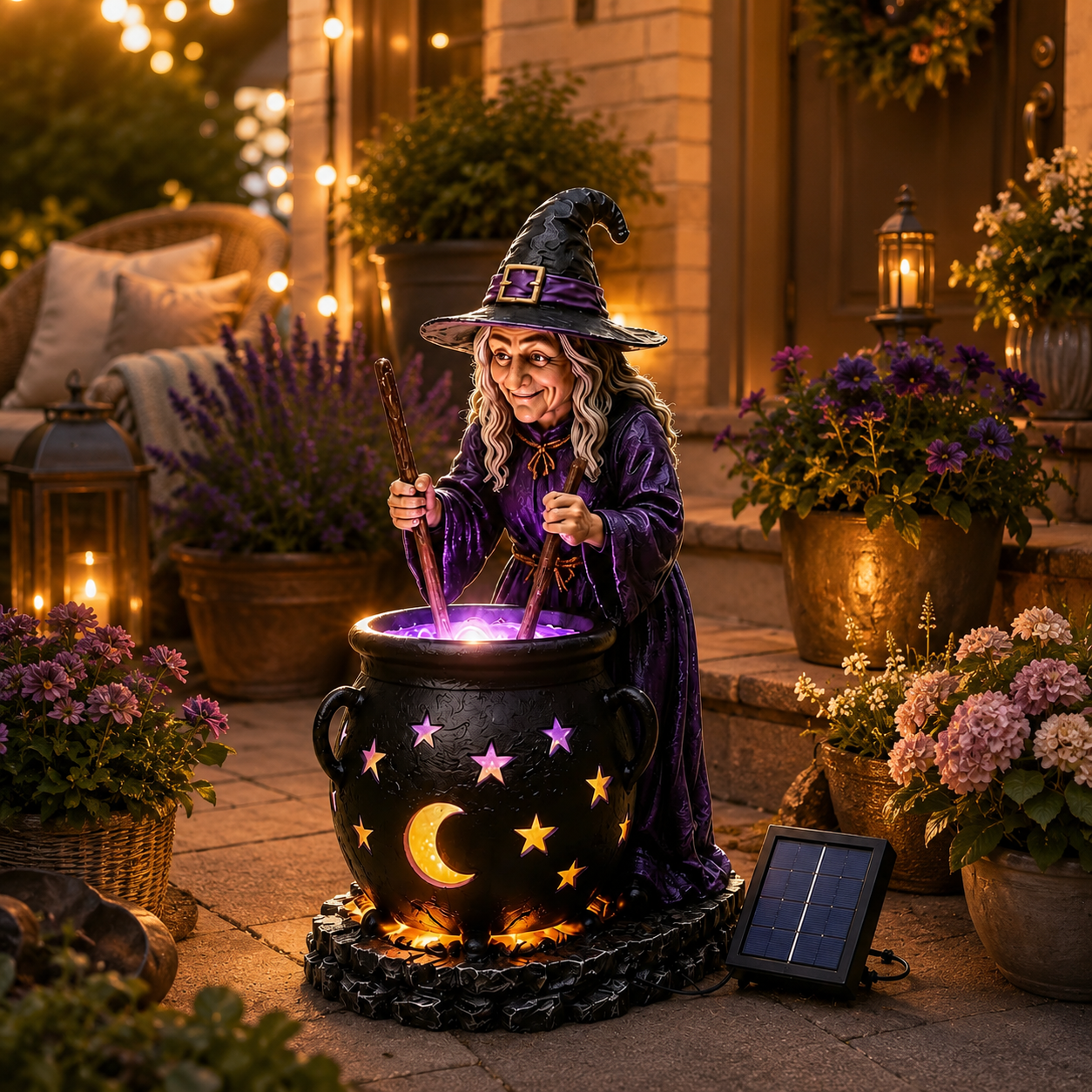 Halloween Witch Glowing Cauldron Solar Garden Light