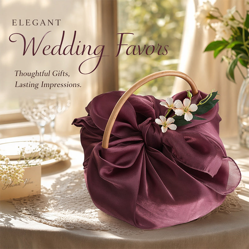 Korean Style Tulle Gift Basket with Curved Wood Handle