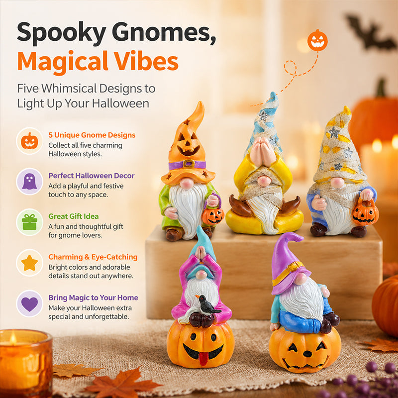 Halloween Pumpkin Gnome Garden Statue - Fall Decor Gift