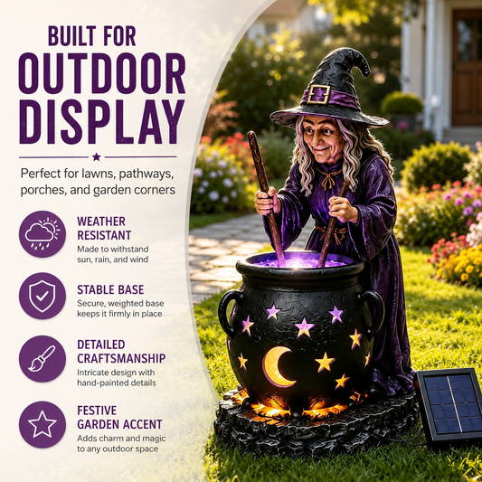 Halloween Witch Glowing Cauldron Solar Garden Light