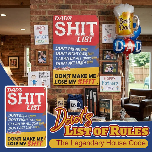 Dad's List of Rules Iron Sign - Funny Home Wall Decor