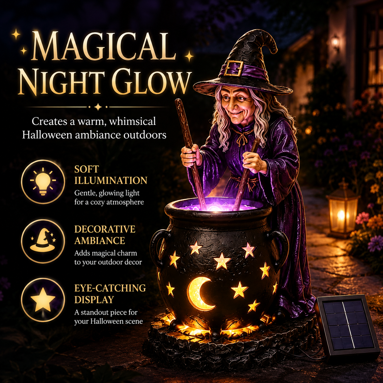 Halloween Witch Glowing Cauldron Solar Garden Light