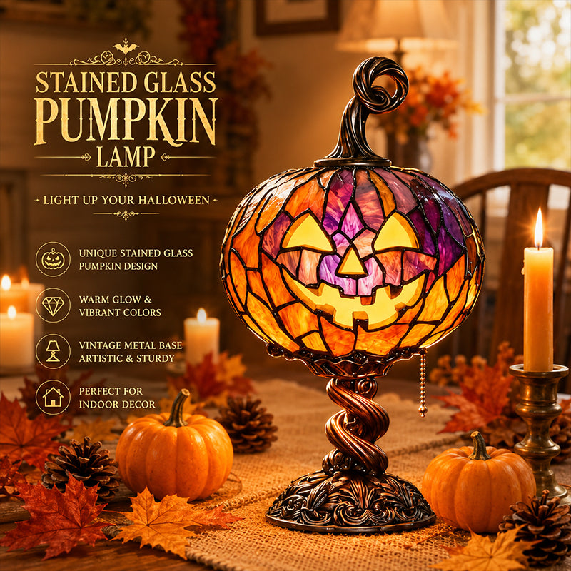 Tall Pumpkin Lamp with Elevated Base – Halloween & Fall Decor Gift