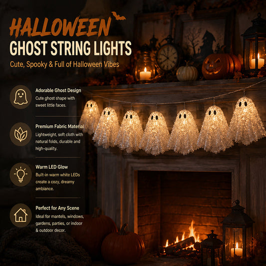 Warm White Halloween Ghost String Lights for Party & Home Decor