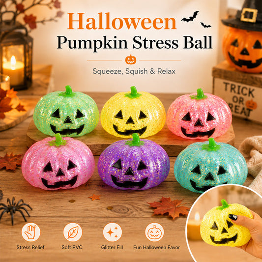 Glitter Halloween Pumpkin Stress Ball for Adults & Party Favors