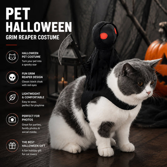 Halloween Cat Grim Reaper Cloak Costume with Mini Scythe