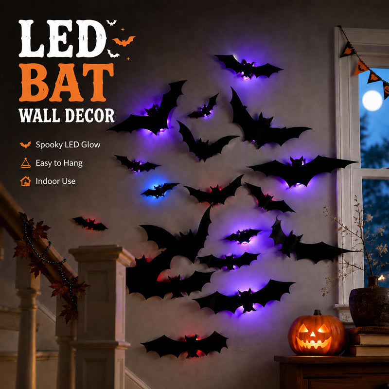 Halloween 3D LED Bat Decor with Purple Glow for Walls & Windows