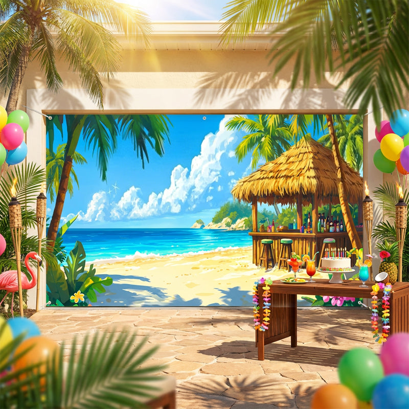 Hawaiian Beach Garage Door Birthday Party Backdrop