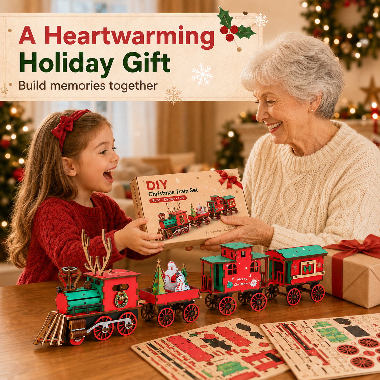 DIY Christmas Wooden Train Set – Glue-Free 3D Puzzle Kit