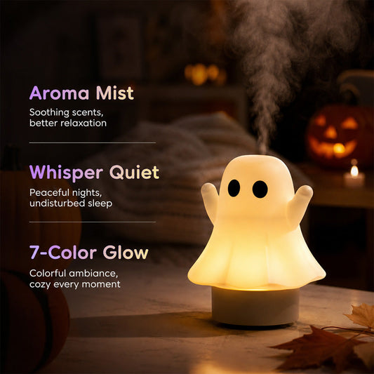 Cute Ghost Essential Oil Diffuser with 7-Color Night Light