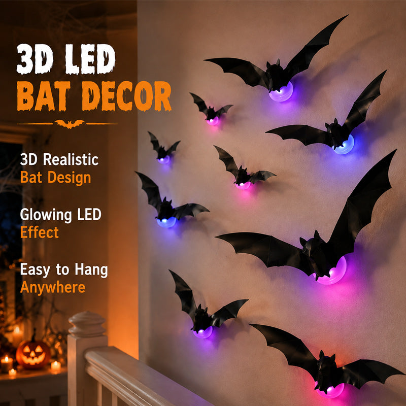 Halloween 3D LED Bat Decor with Purple Glow for Walls & Windows