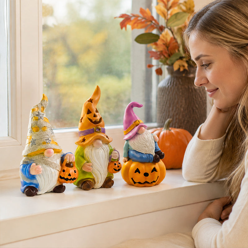 Halloween Pumpkin Gnome Garden Statue - Fall Decor Gift