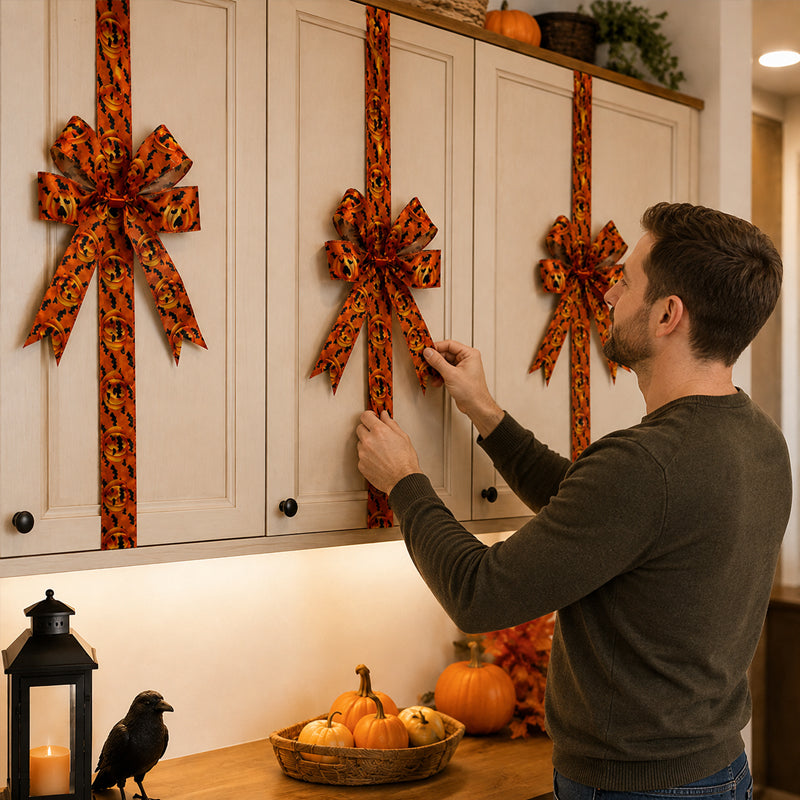 Halloween Pumpkin Ribbon Bow Decoration for Cabinet Doors