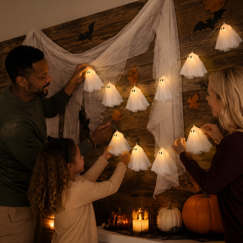 Warm White Halloween Ghost String Lights for Party & Home Decor