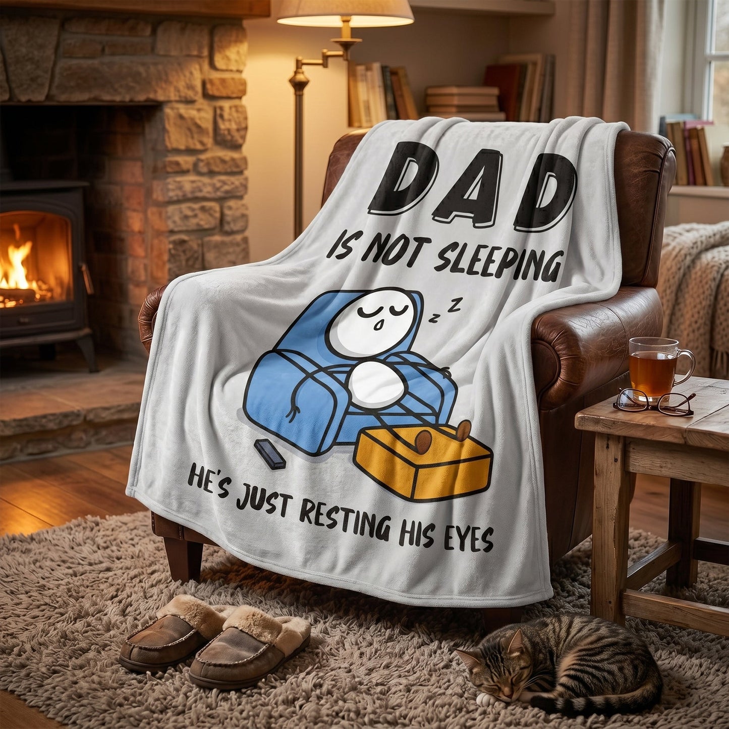 "Dad Is Not Sleeping" Funny Flannel Fleece Throw Blanket