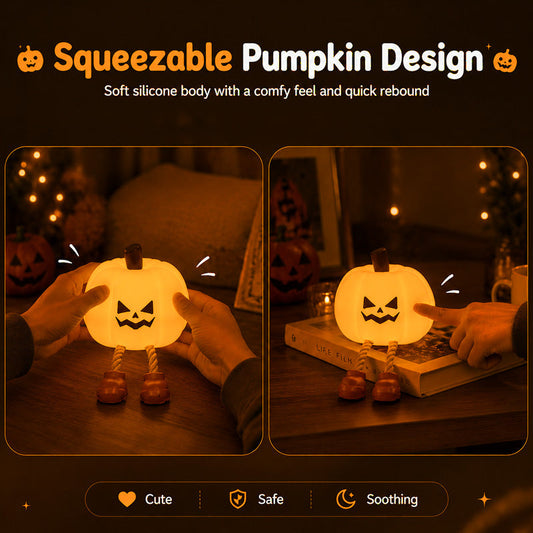 Squishy Pumpkin Night Light Gift – Rechargeable & Touch-Dimmable