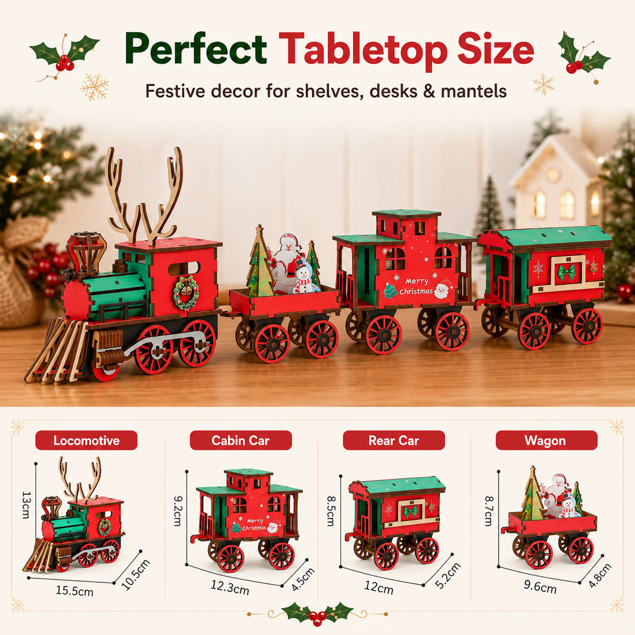 DIY Christmas Wooden Train Set – Glue-Free 3D Puzzle Kit
