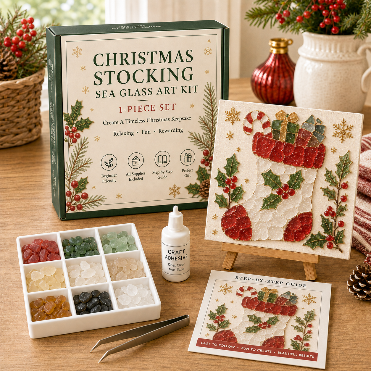 Christmas Sea Glass Art Kit – 8 Beginner-Friendly DIY Designs