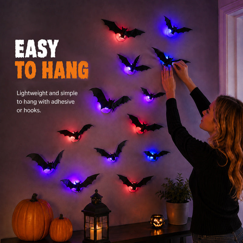 Halloween 3D LED Bat Decor with Purple Glow for Walls & Windows
