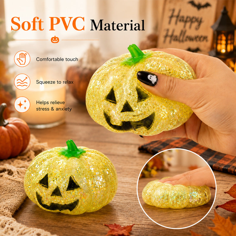 Glitter Halloween Pumpkin Stress Ball for Adults & Party Favors