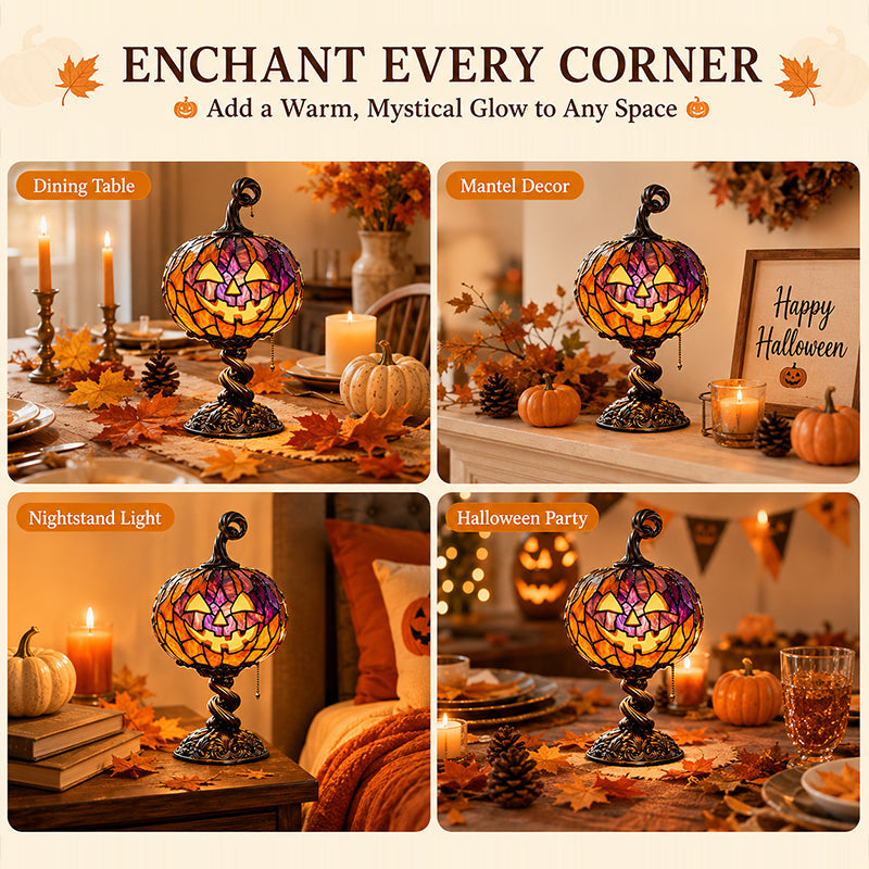 Tall Pumpkin Lamp with Elevated Base – Halloween & Fall Decor Gift