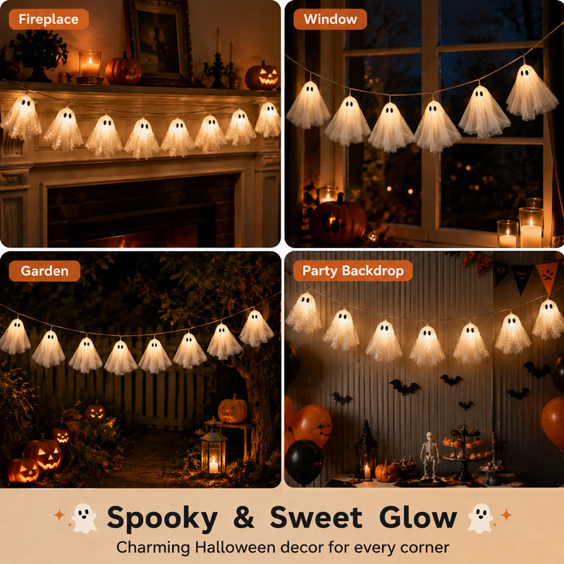 Warm White Halloween Ghost String Lights for Party & Home Decor
