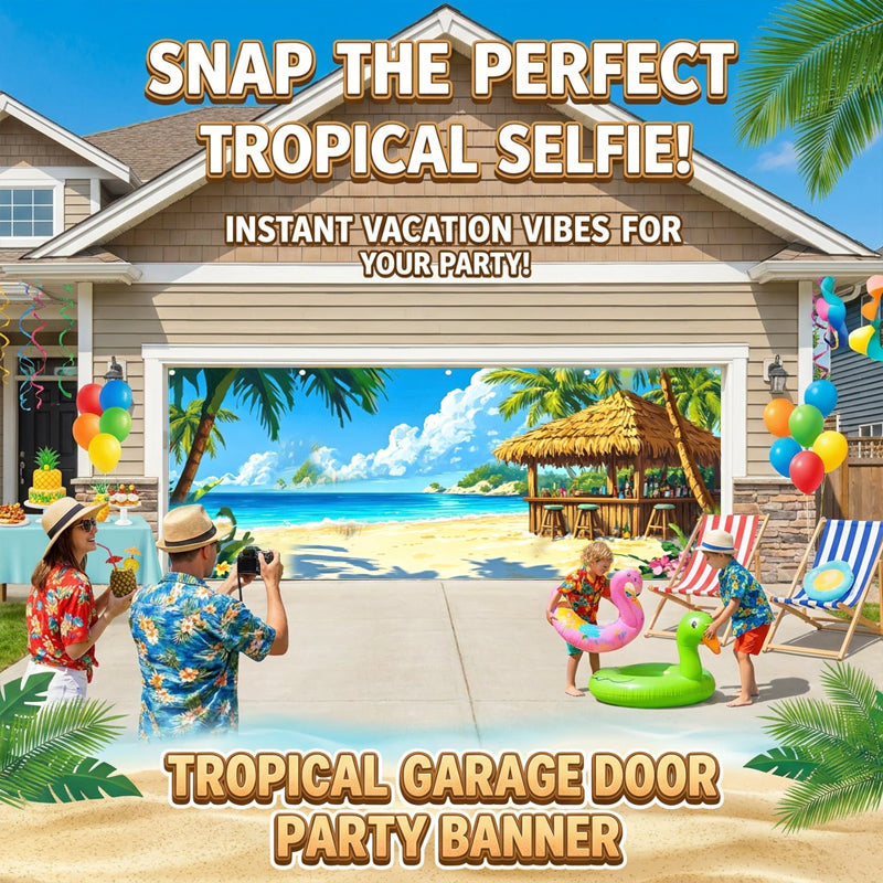 Hawaiian Beach Garage Door Birthday Party Backdrop