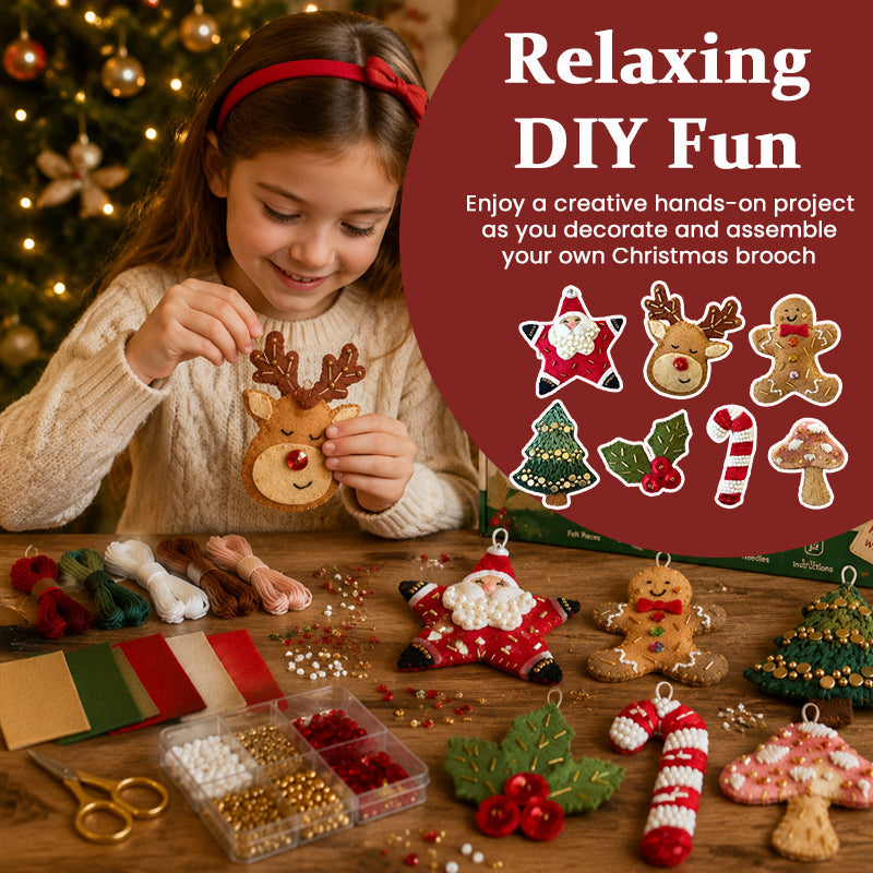 Christmas Felt Embroidery Brooch DIY Kit for Holiday Gifts