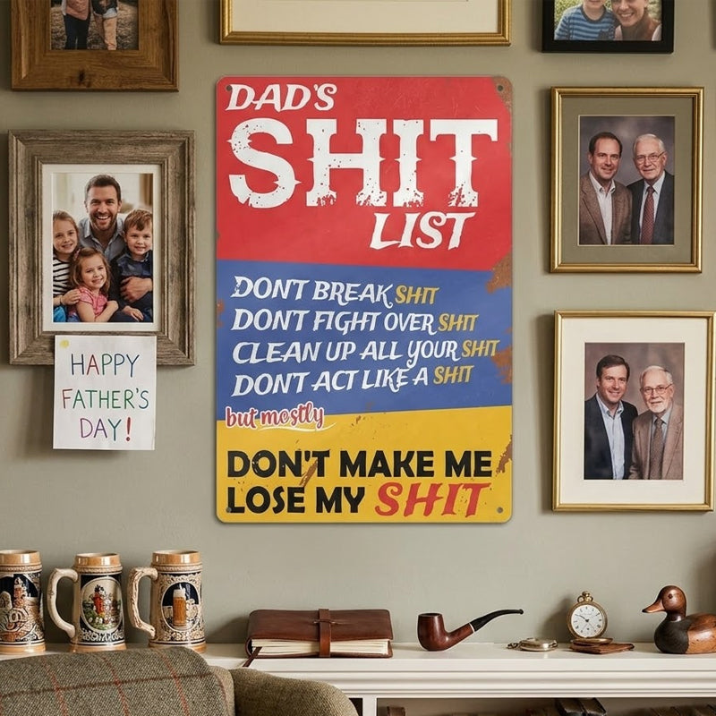 Dad's List of Rules Iron Sign - Funny Home Wall Decor