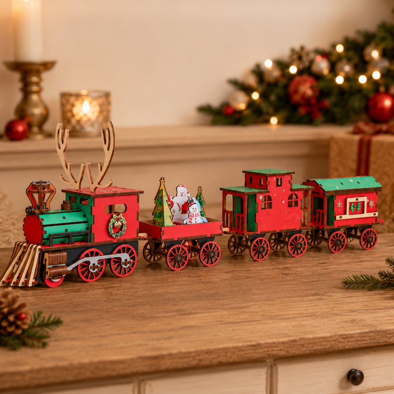DIY Christmas Wooden Train Set – Glue-Free 3D Puzzle Kit