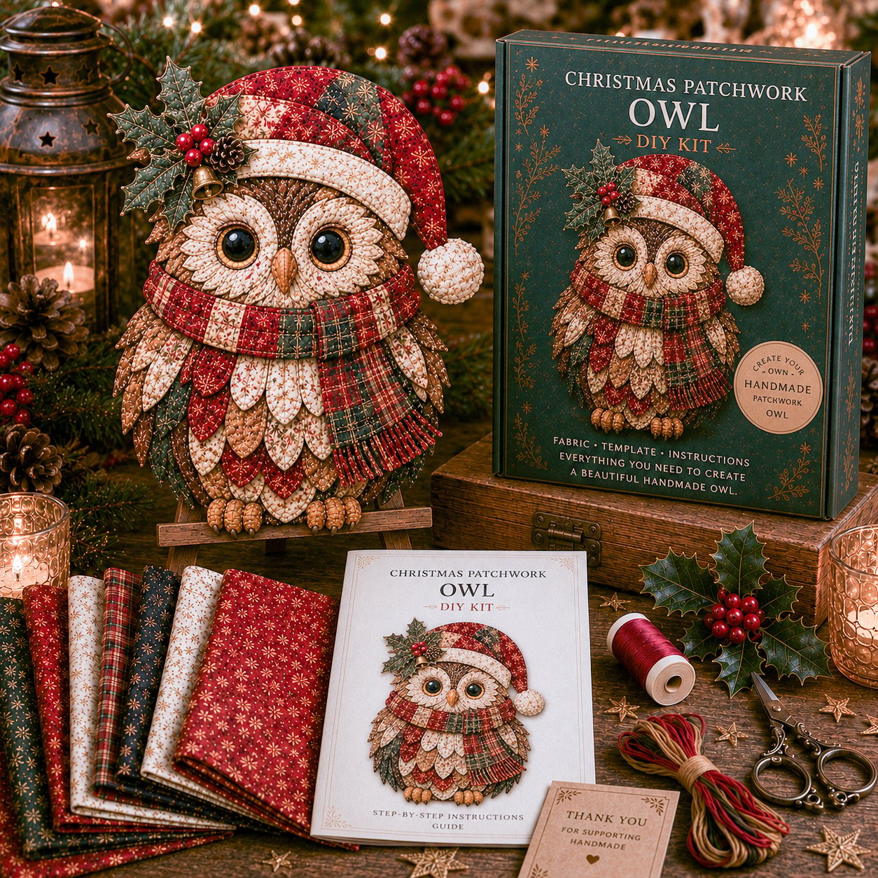 Christmas Patchwork Fabric DIY Decor Kit – 10 Festive Designs