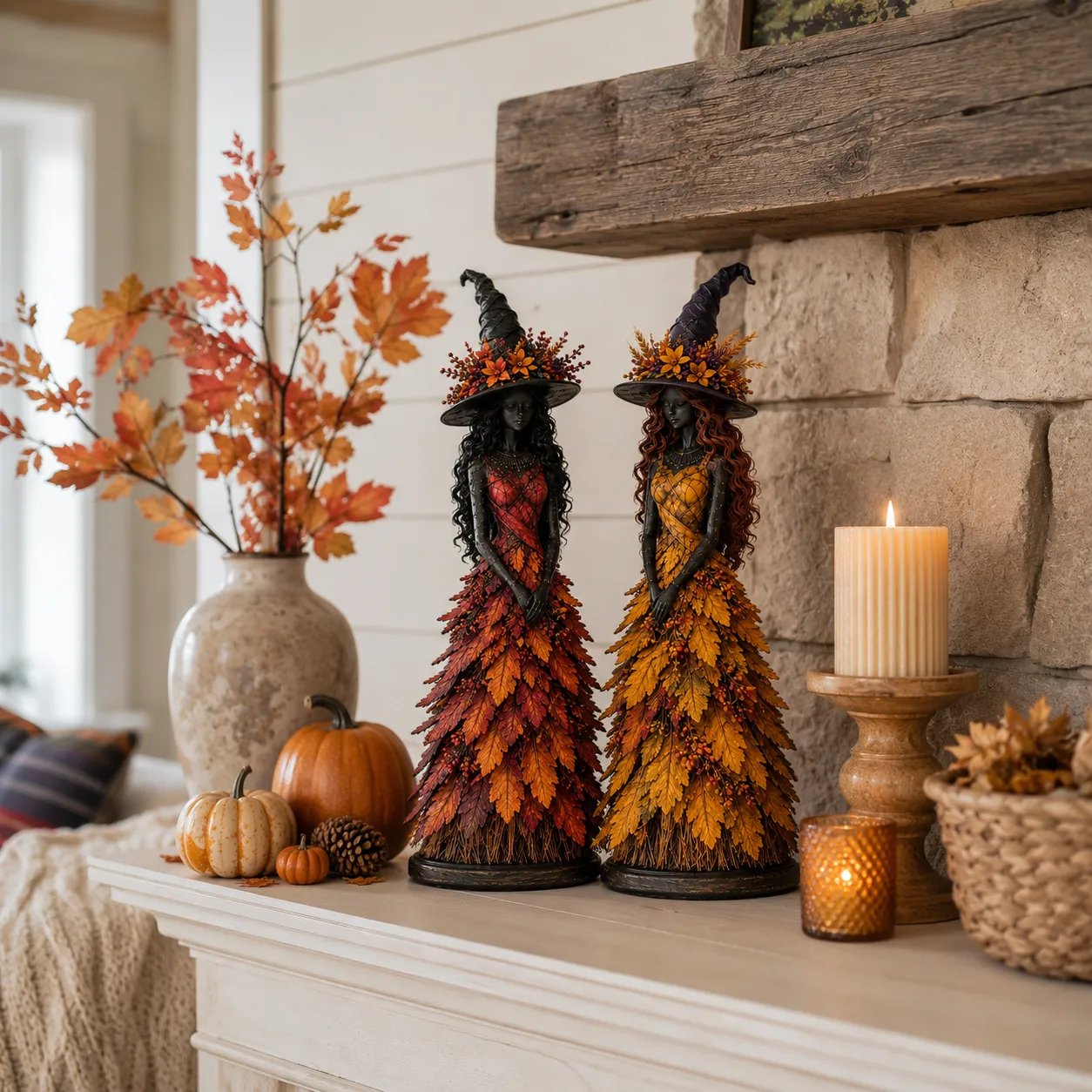 Enchanted Autumn Witch Figurine | Handmade Seasonal Fall Decor