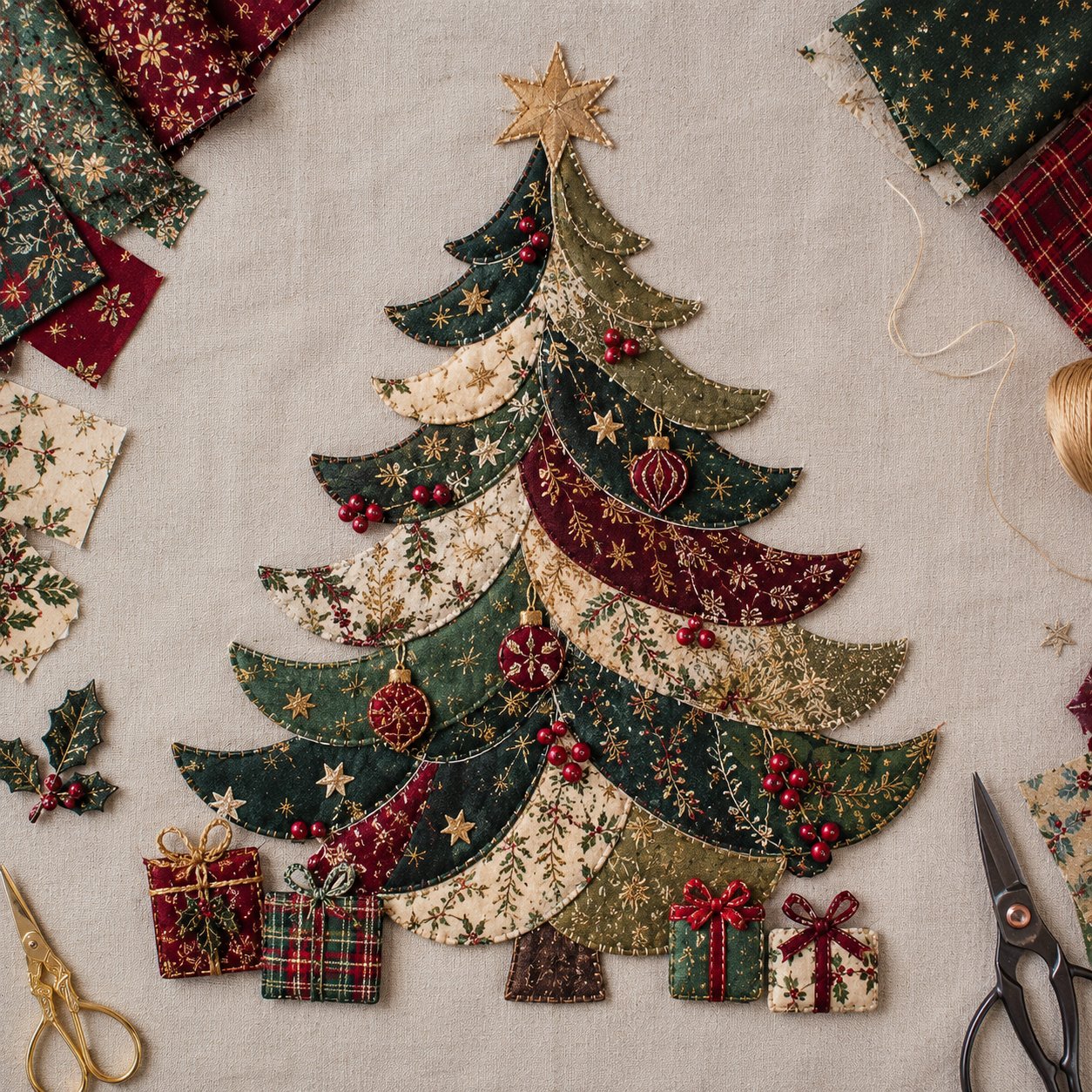 Christmas Patchwork Fabric DIY Decor Kit – 10 Festive Designs